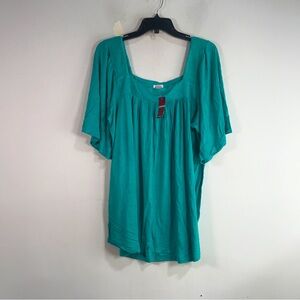 Avenue Short Sleeve Square Neck Top, Size 18/20 - Green Women's